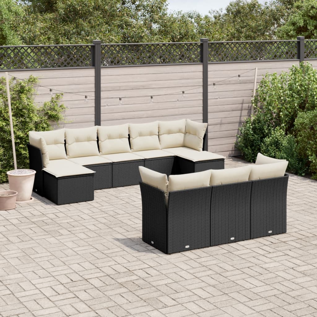 10-delige Loungeset met kussens poly rattan zwart is nu te koop bij PeponiXL, paradijselijk wonen!