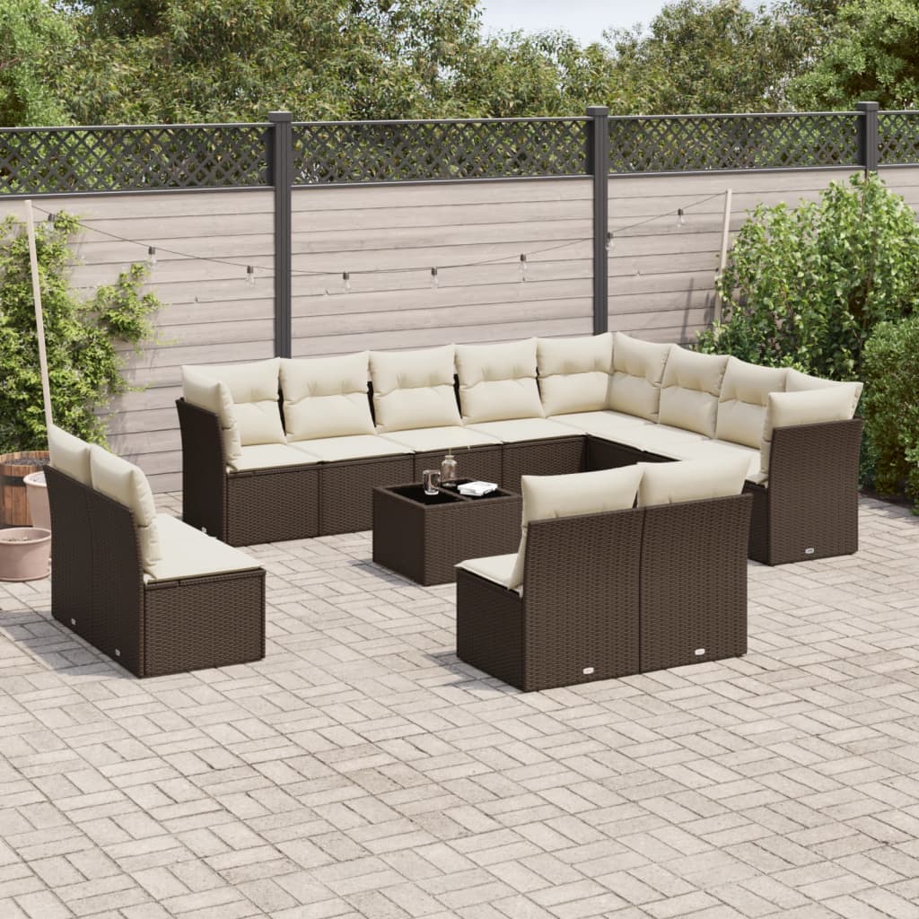 13-delige Loungeset met kussens poly rattan bruin is nu te koop bij PeponiXL, paradijselijk wonen!