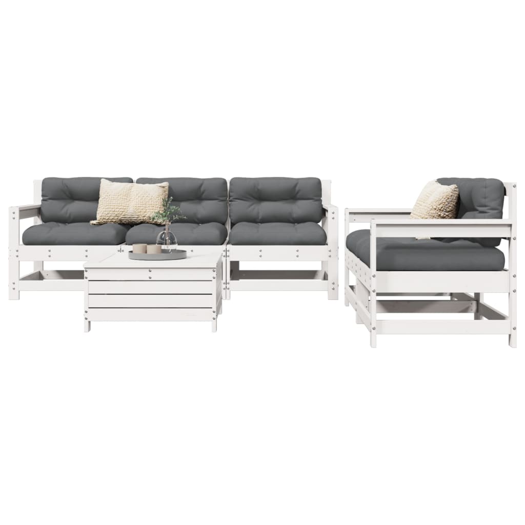 6-delige Loungeset massief grenenhout wit is nu te koop bij PeponiXL, paradijselijk wonen!