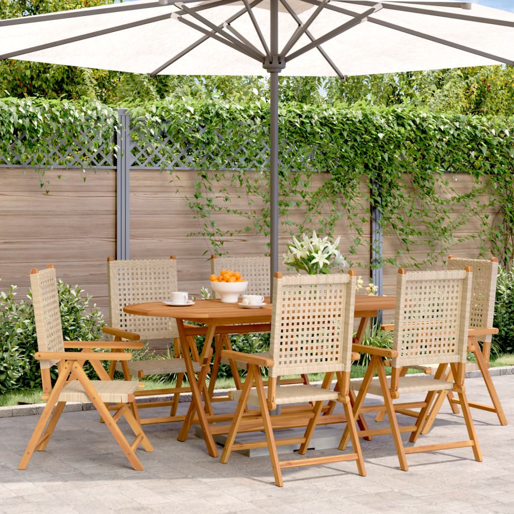 Tuinstoelen 6 st poly rattan en massief hout beige is nu te koop bij PeponiXL, paradijselijk wonen!