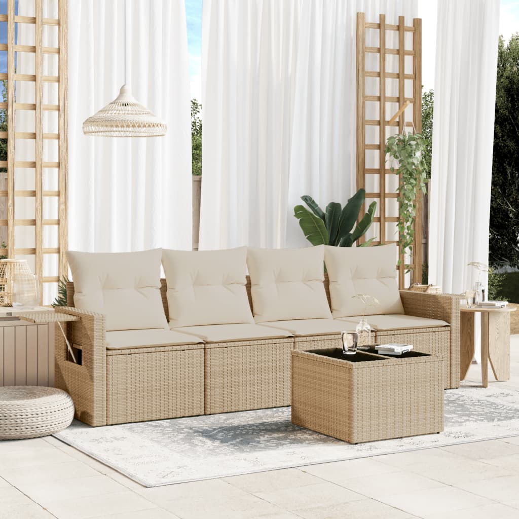 5-delige Loungeset met kussens poly rattan beige is nu te koop bij PeponiXL, paradijselijk wonen!