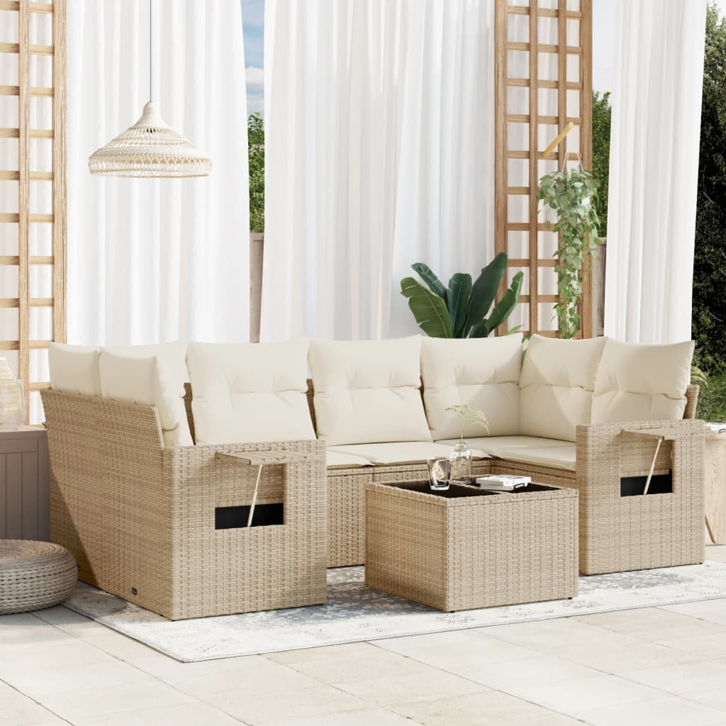 7-delige Loungeset met kussens poly rattan beige is nu te koop bij PeponiXL, paradijselijk wonen!