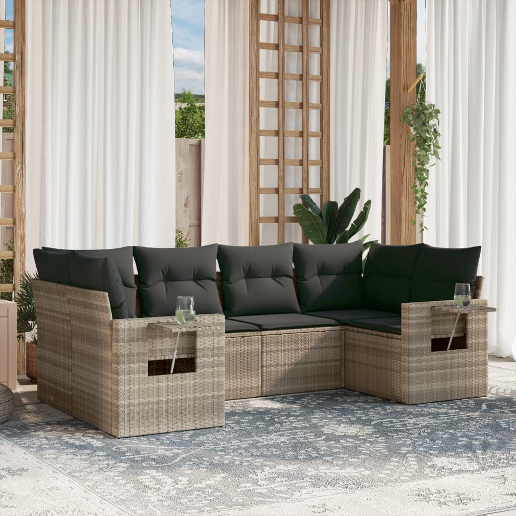 6-delige Loungeset met kussens poly rattan lichtgrijs is nu te koop bij PeponiXL, paradijselijk wonen!
