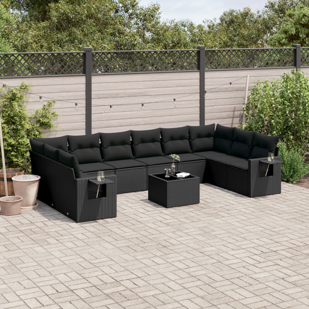 11-delige Loungeset met kussens poly rattan zwart is nu te koop bij PeponiXL, paradijselijk wonen!
