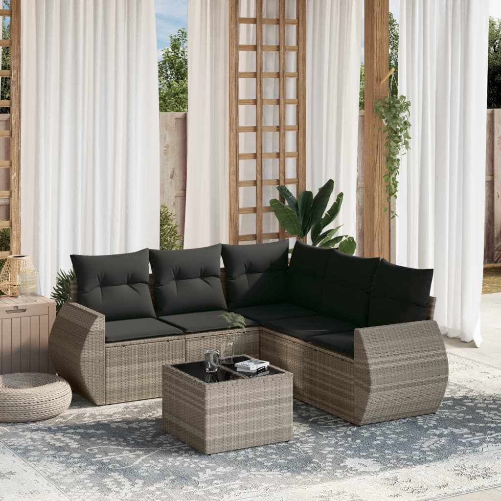 6-delige Loungeset met kussens poly rattan lichtgrijs is nu te koop bij PeponiXL, paradijselijk wonen!