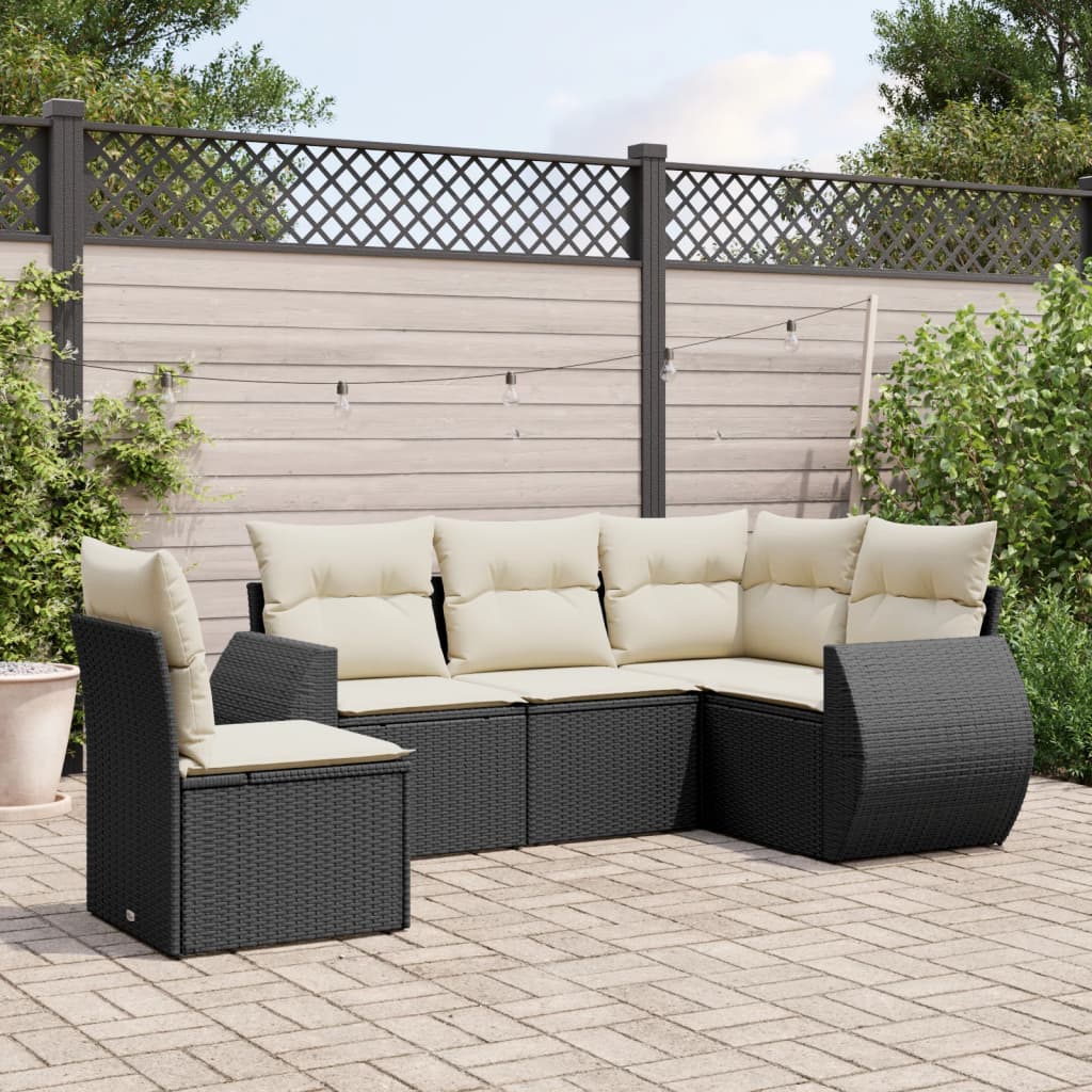 5-delige Loungeset met kussens poly rattan zwart is nu te koop bij PeponiXL, paradijselijk wonen!