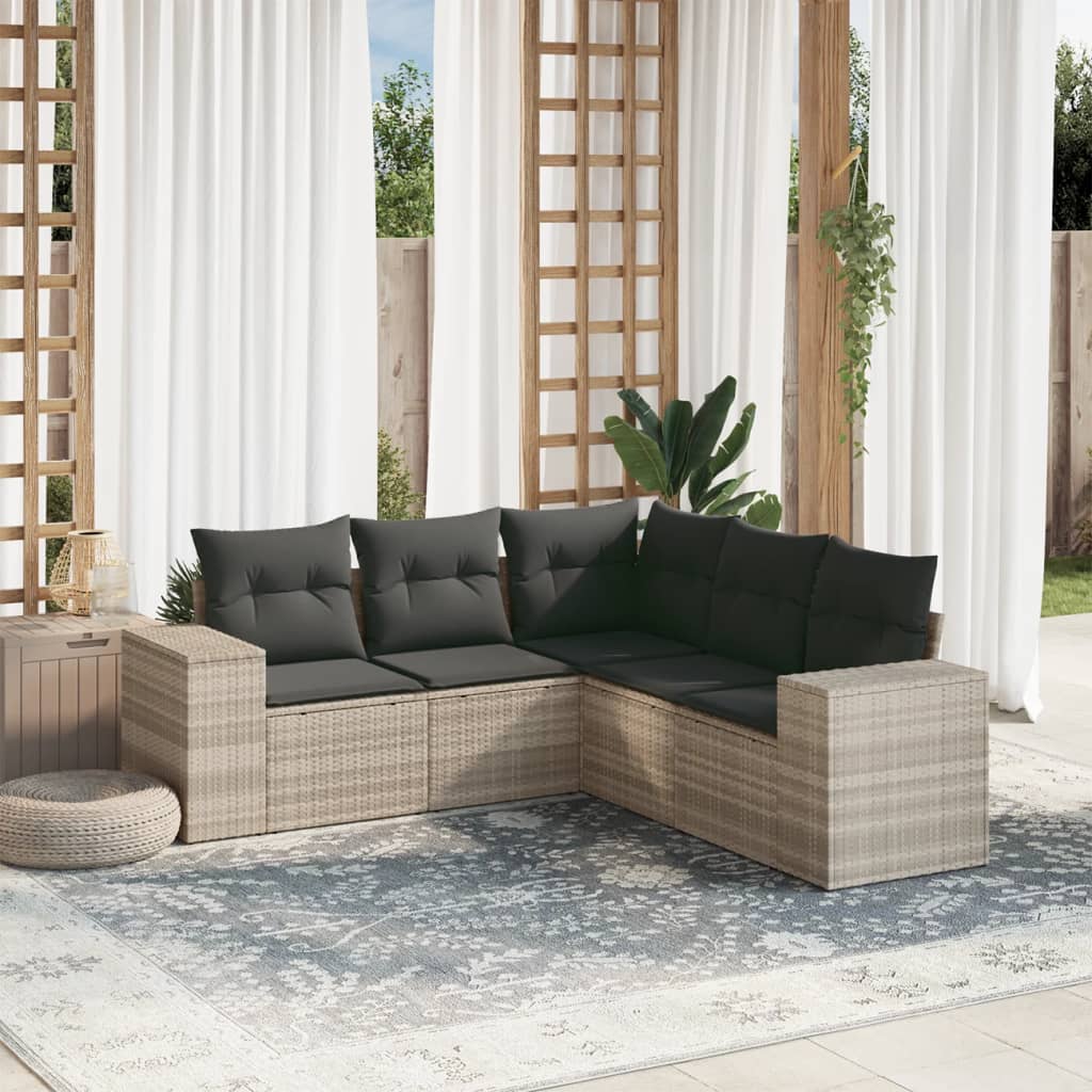 5-delige Loungeset met kussens poly rattan lichtgrijs is nu te koop bij PeponiXL, paradijselijk wonen!