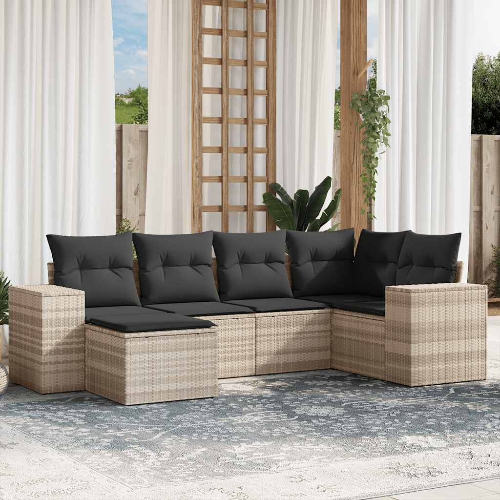 6-delige Loungeset met kussens poly rattan lichtgrijs is nu te koop bij PeponiXL, paradijselijk wonen!