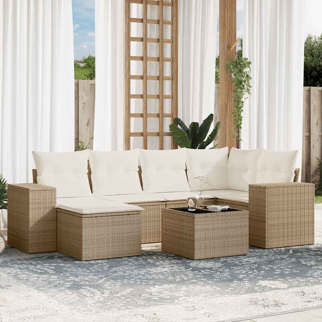 7-delige Loungeset met kussens poly rattan beige is nu te koop bij PeponiXL, paradijselijk wonen!