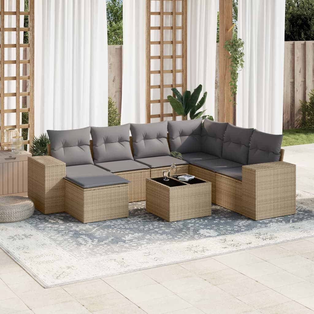 8-delige Loungeset met kussens poly rattan beige is nu te koop bij PeponiXL, paradijselijk wonen!