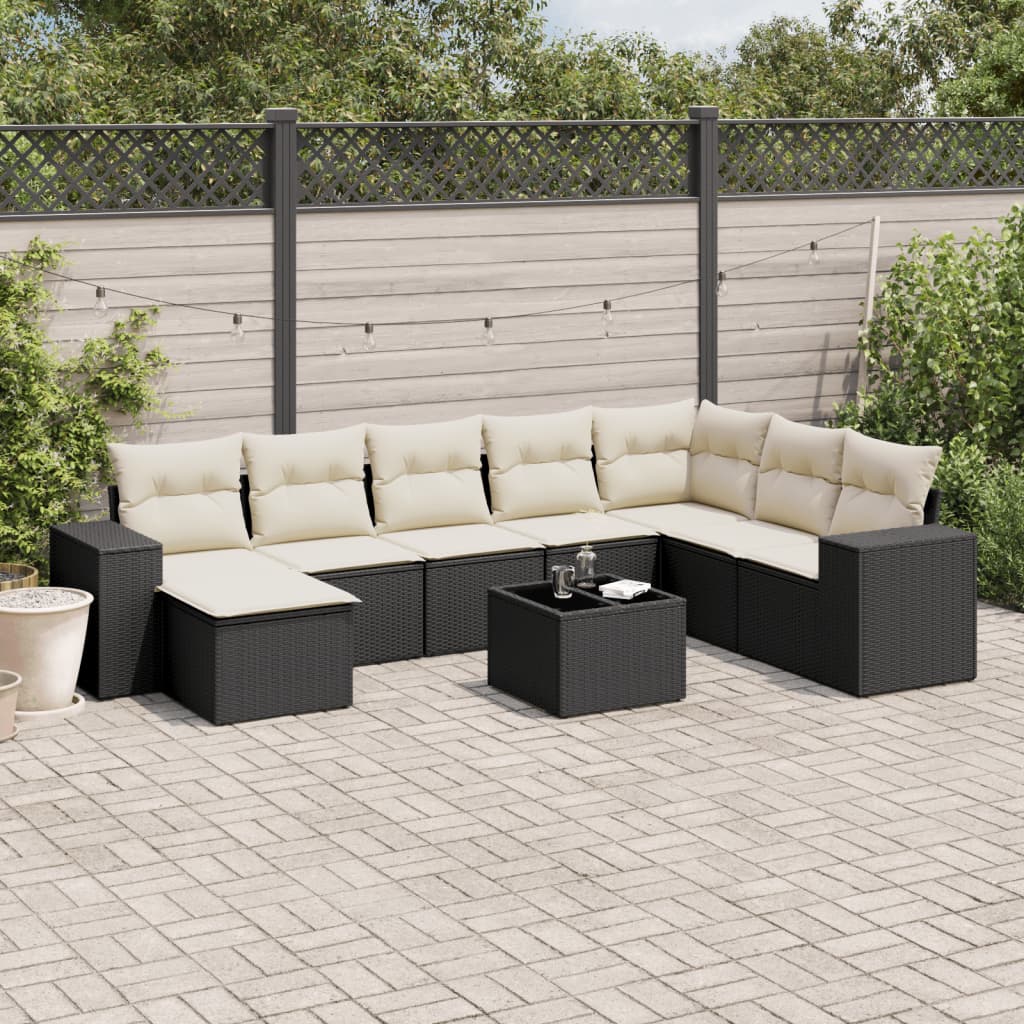 9-delige Loungeset met kussens poly rattan zwart is nu te koop bij PeponiXL, paradijselijk wonen!