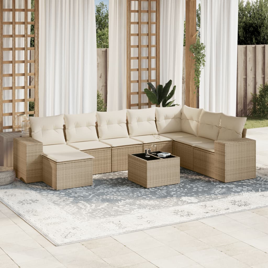 9-delige Loungeset met kussens poly rattan beige is nu te koop bij PeponiXL, paradijselijk wonen!