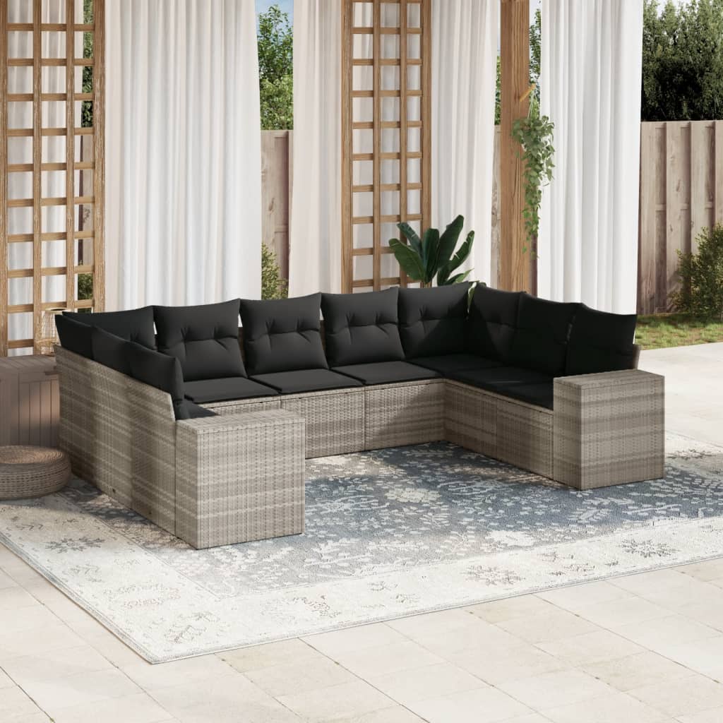 9-delige Loungeset met kussens poly rattan lichtgrijs is nu te koop bij PeponiXL, paradijselijk wonen!