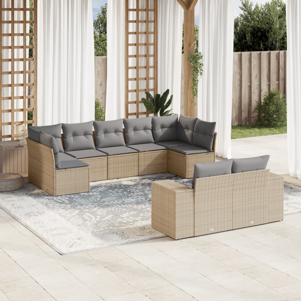 9-delige Loungeset met kussens poly rattan beige is nu te koop bij PeponiXL, paradijselijk wonen!