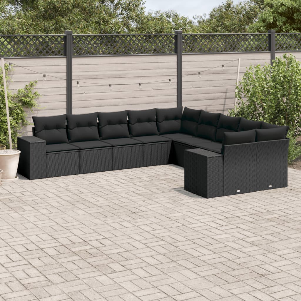 10-delige Loungeset met kussens poly rattan zwart is nu te koop bij PeponiXL, paradijselijk wonen!