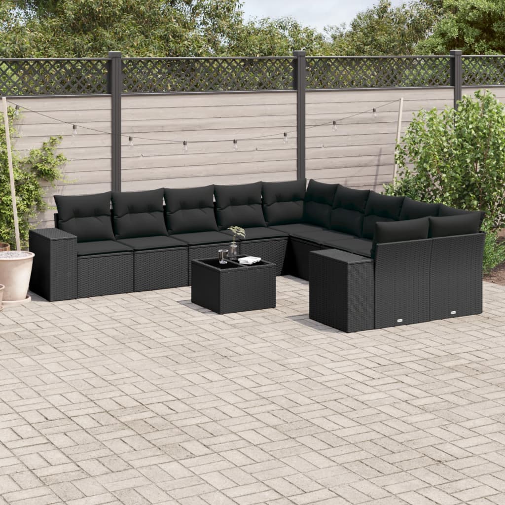 11-delige Loungeset met kussens poly rattan zwart is nu te koop bij PeponiXL, paradijselijk wonen!