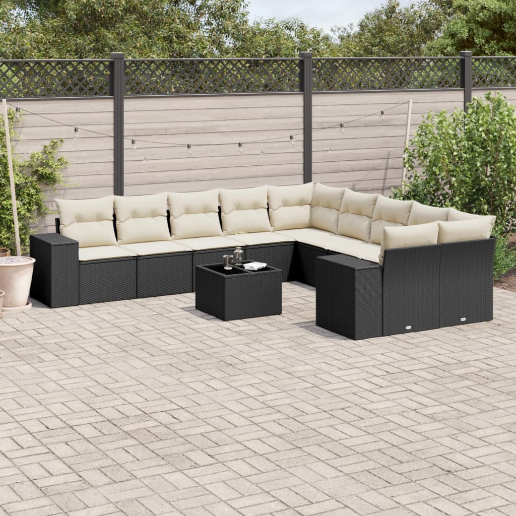 11-delige Loungeset met kussens poly rattan zwart is nu te koop bij PeponiXL, paradijselijk wonen!