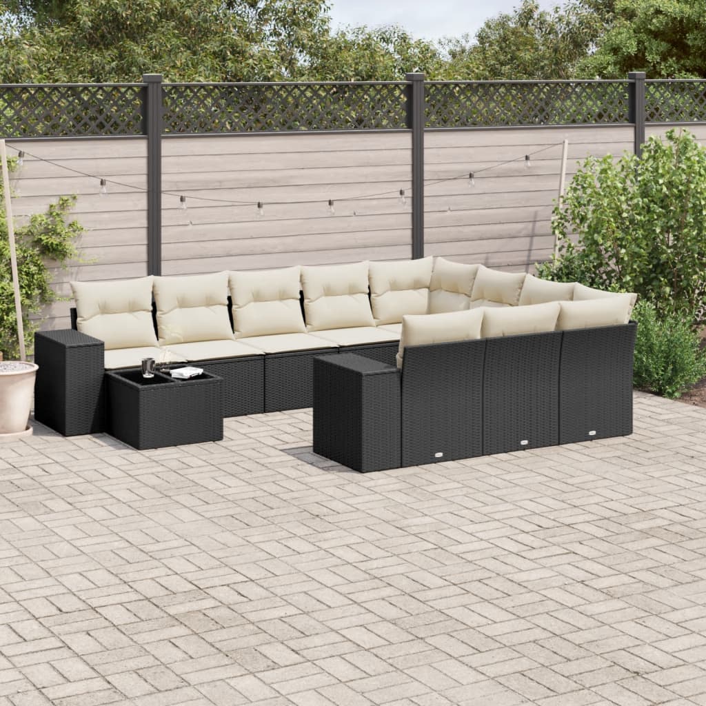 11-delige Loungeset met kussens poly rattan zwart is nu te koop bij PeponiXL, paradijselijk wonen!