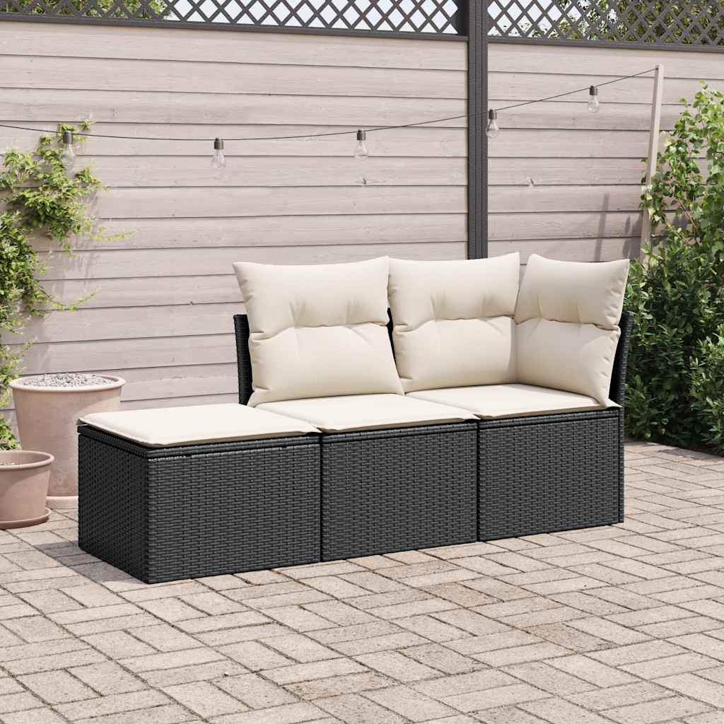 3-delige Loungeset met kussens poly rattan zwart is nu te koop bij PeponiXL, paradijselijk wonen!