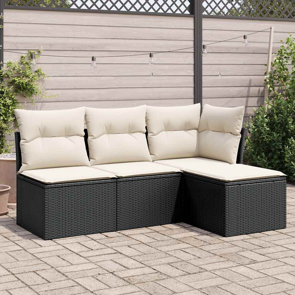 4-delige Loungeset met kussens poly rattan zwart is nu te koop bij PeponiXL, paradijselijk wonen!