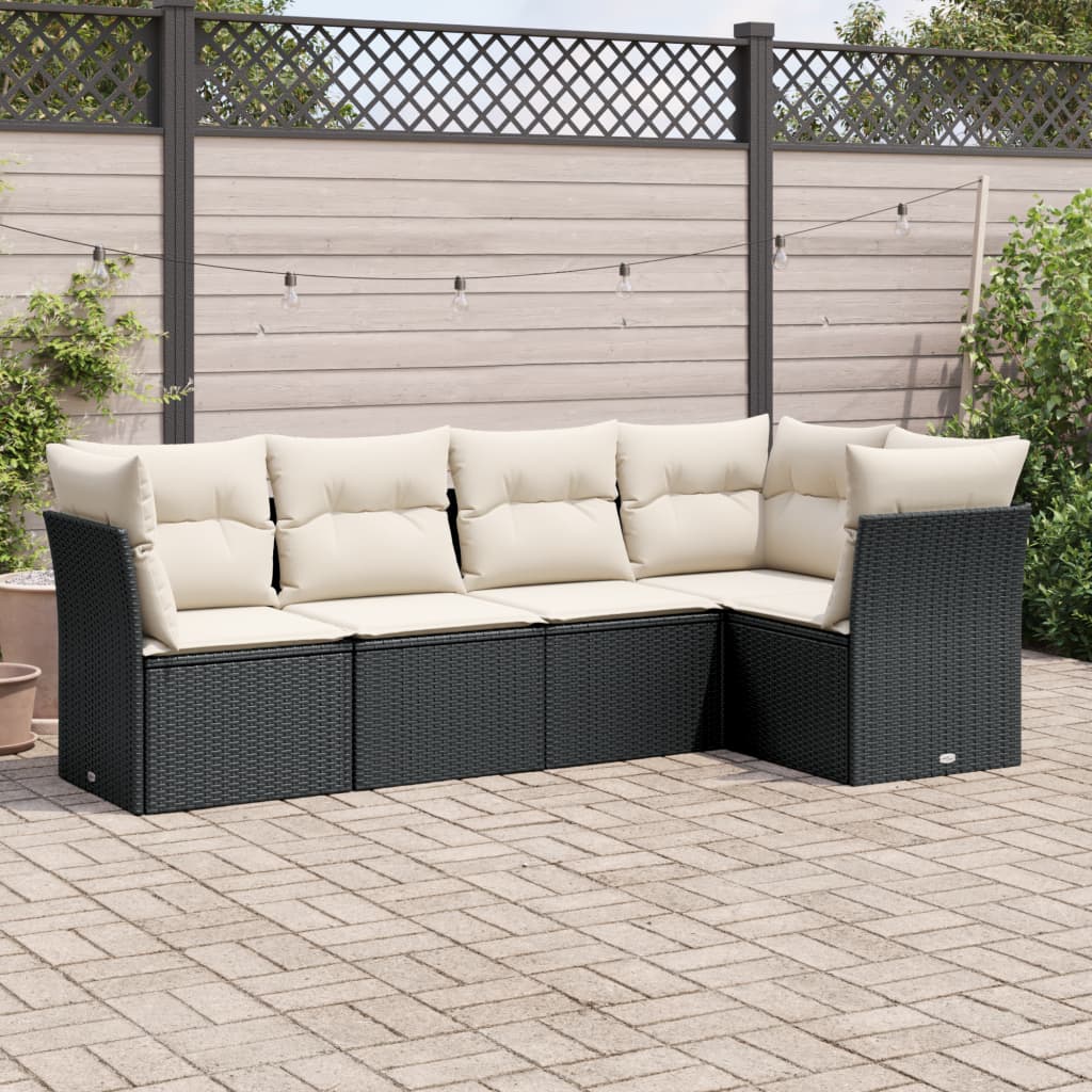 5-delige Loungeset met kussens poly rattan zwart is nu te koop bij PeponiXL, paradijselijk wonen!