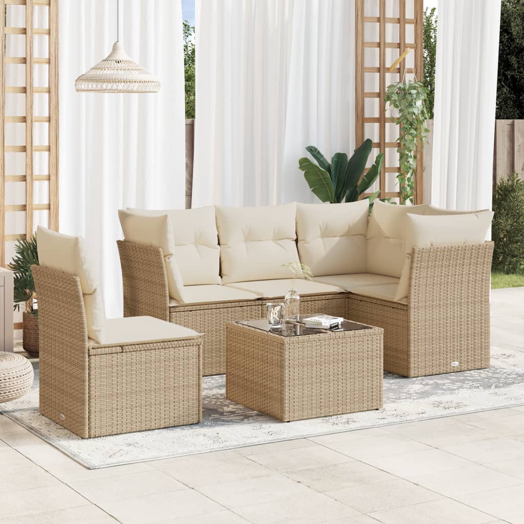 6-delige Loungeset met kussens poly rattan beige is nu te koop bij PeponiXL, paradijselijk wonen!