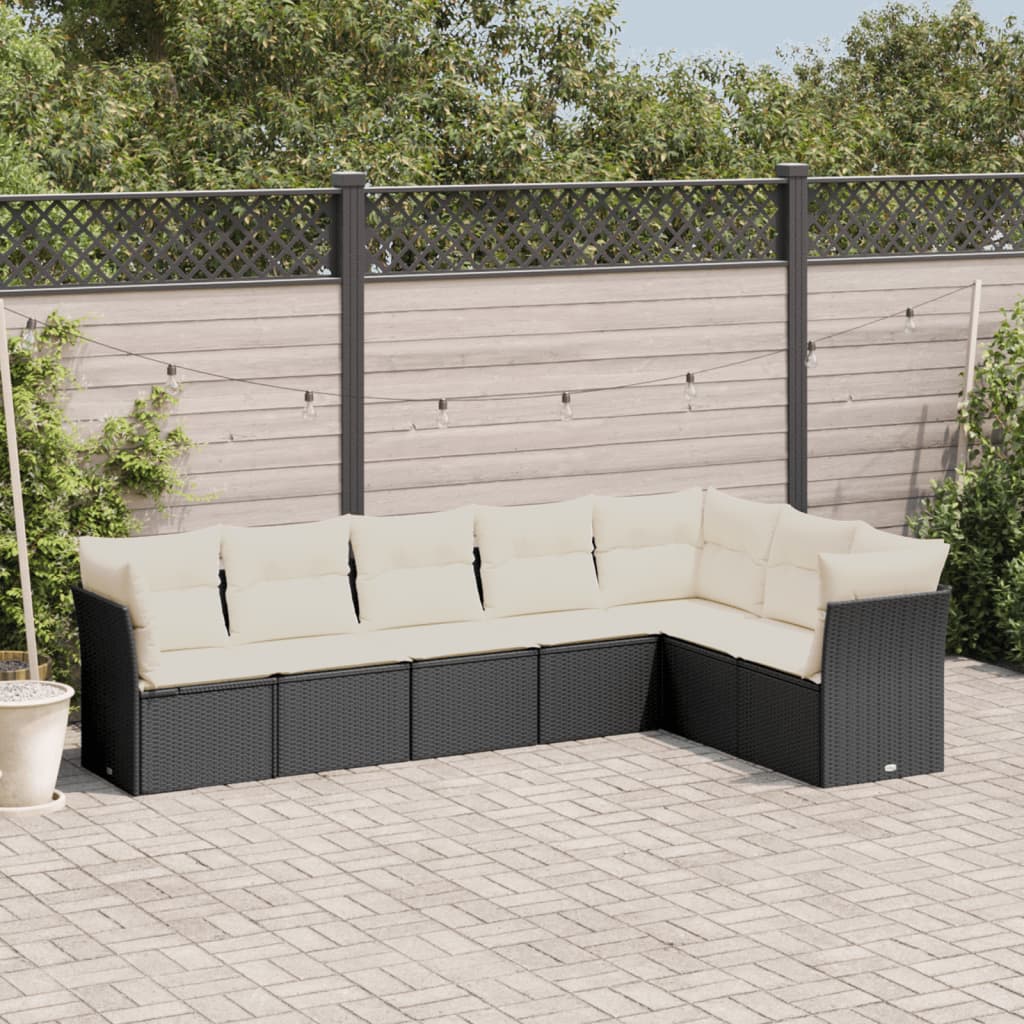 7-delige Loungeset met kussens poly rattan zwart is nu te koop bij PeponiXL, paradijselijk wonen!