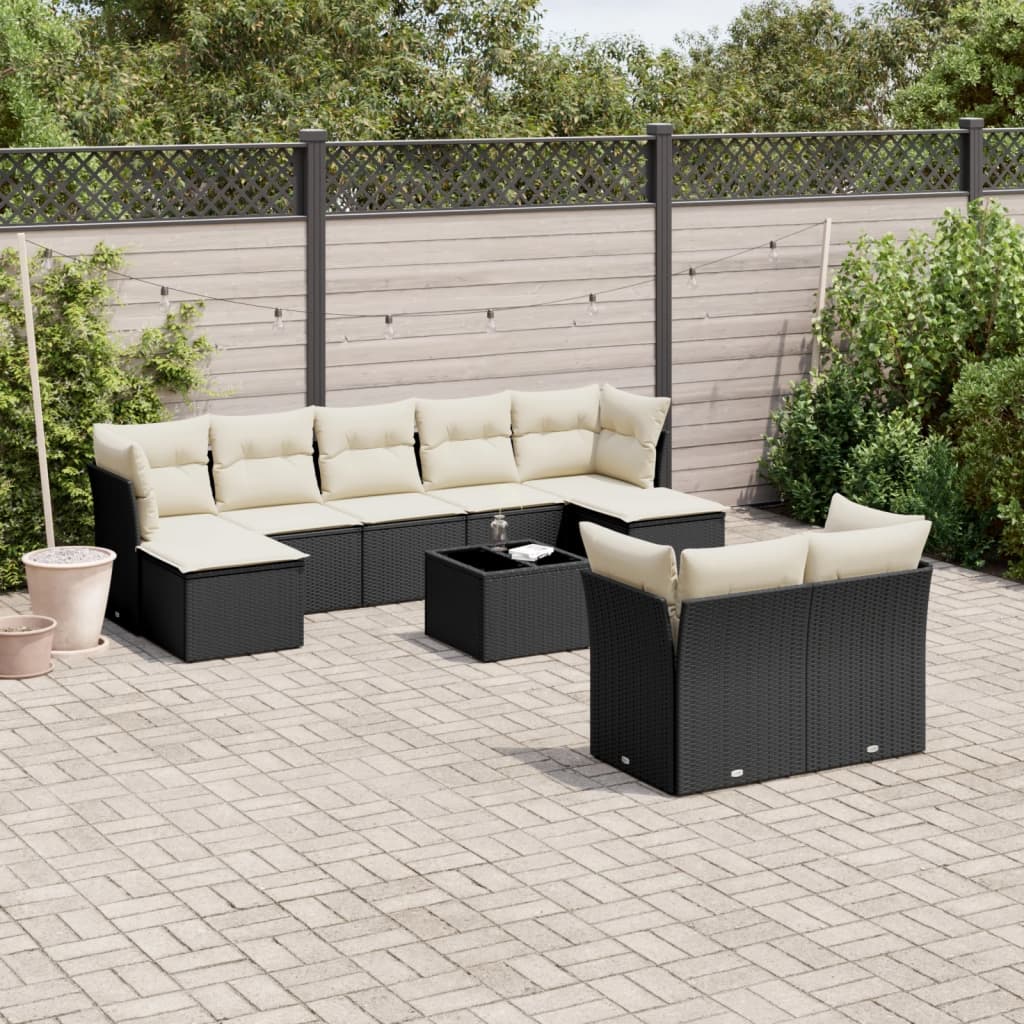 10-delige Loungeset met kussens poly rattan zwart is nu te koop bij PeponiXL, paradijselijk wonen!