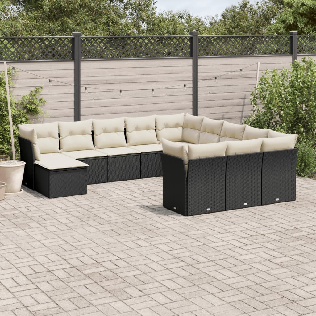 12-delige Loungeset met kussens poly rattan zwart is nu te koop bij PeponiXL, paradijselijk wonen!