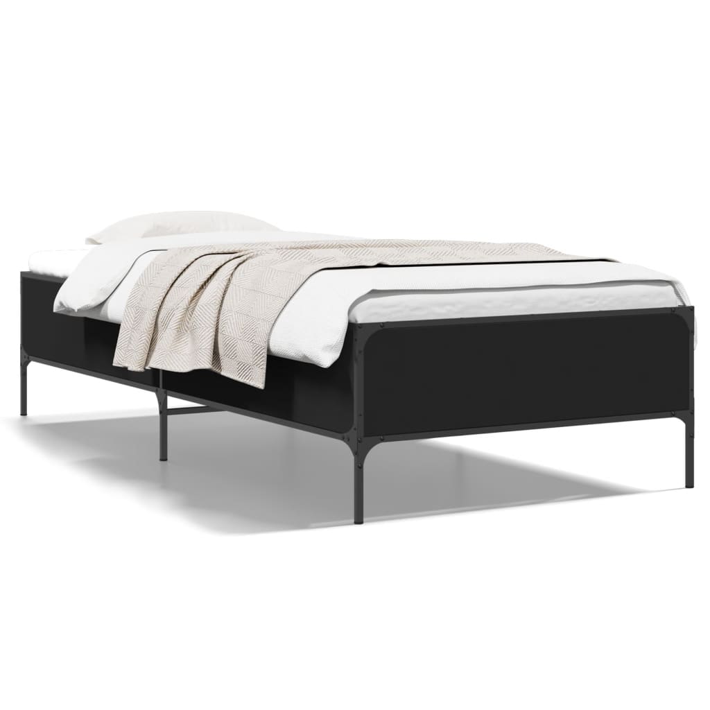 Bedframe bewerkt hout en metaal zwart 100x200 cm is nu te koop bij PeponiXL, paradijselijk wonen!