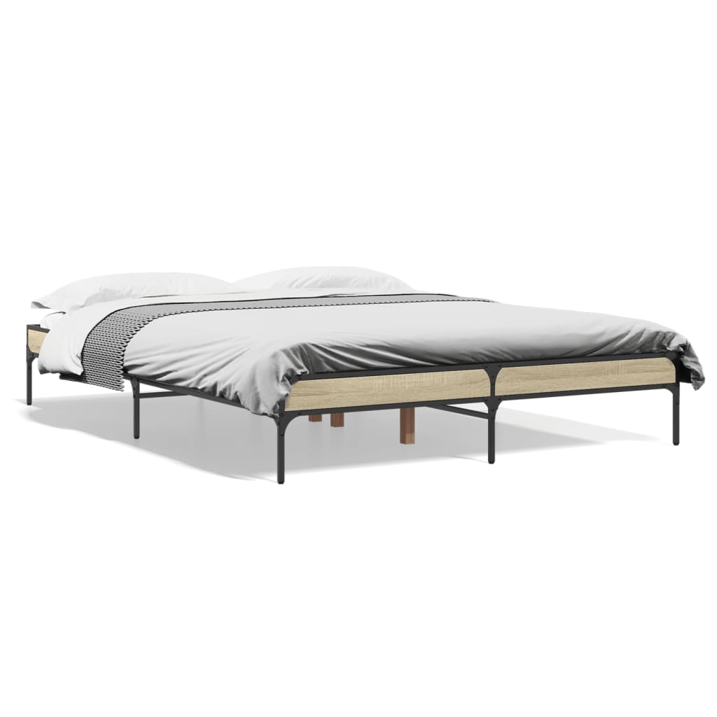 Bedframe bewerkt hout metaal sonoma eikenkleurig 150x200 cm is nu te koop bij PeponiXL, paradijselijk wonen!