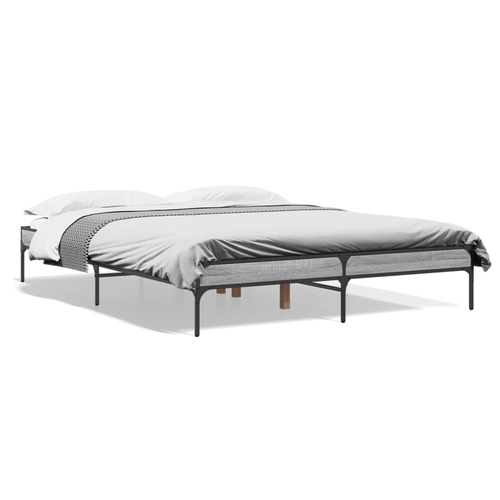 Bedframe bewerkt hout metaal grijs sonoma eiken 140x200 cm is nu te koop bij PeponiXL, paradijselijk wonen!