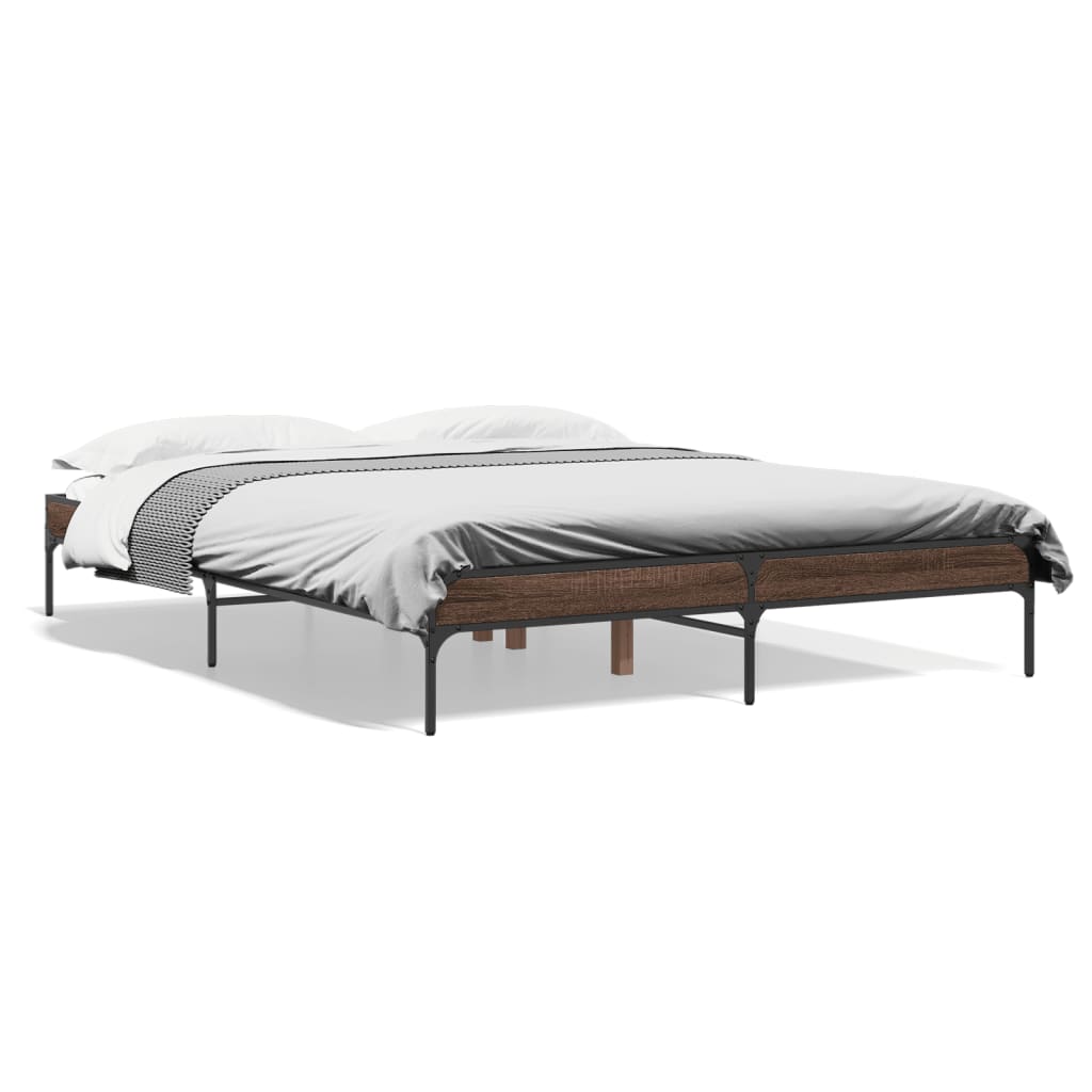 Bedframe bewerkt hout metaal bruin eikenkleur 140x200 cm is nu te koop bij PeponiXL, paradijselijk wonen!