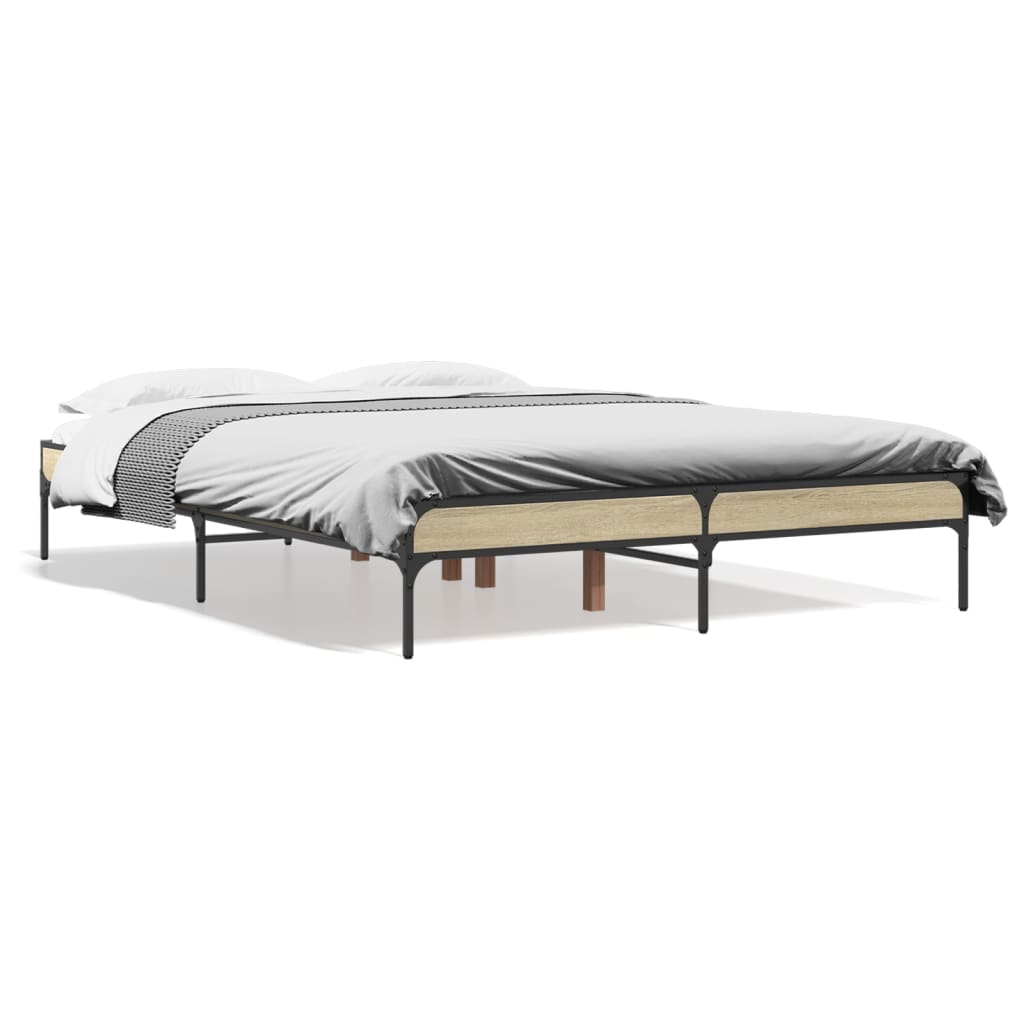 Bedframe bewerkt hout metaal sonoma eikenkleurig 135x190 cm is nu te koop bij PeponiXL, paradijselijk wonen!