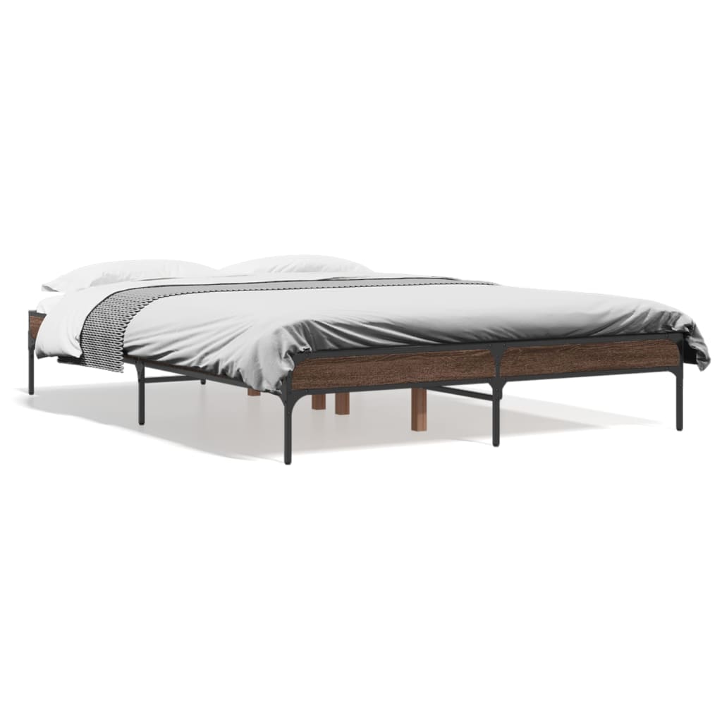 Bedframe bewerkt hout metaal bruin eikenkleur 135x190 cm is nu te koop bij PeponiXL, paradijselijk wonen!