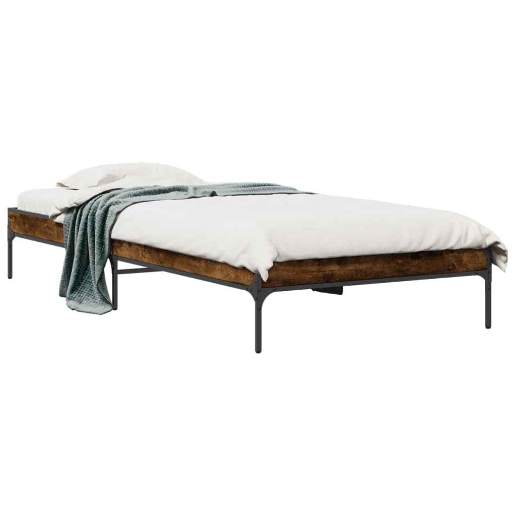 Bedframe bewerkt hout en metaal gerookt eikenkleurig 90x190 cm is nu te koop bij PeponiXL, paradijselijk wonen!