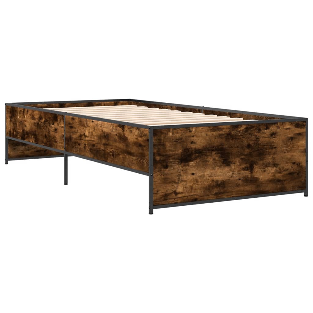 Bedframe bewerkt hout en metaal gerookt eikenkleurig 100x200 cm is nu te koop bij PeponiXL, paradijselijk wonen!