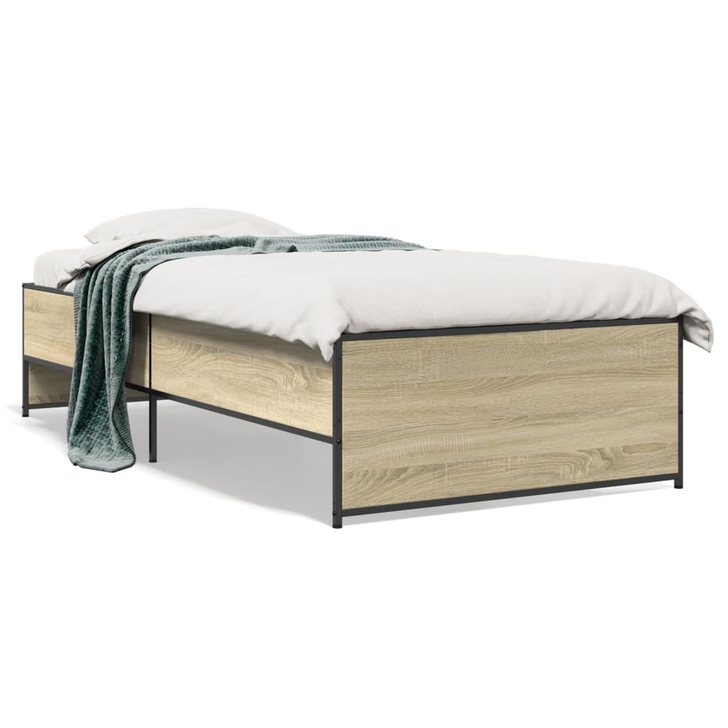 Bedframe bewerkt hout en metaal sonoma eikenkleurig 90x200 cm is nu te koop bij PeponiXL, paradijselijk wonen!