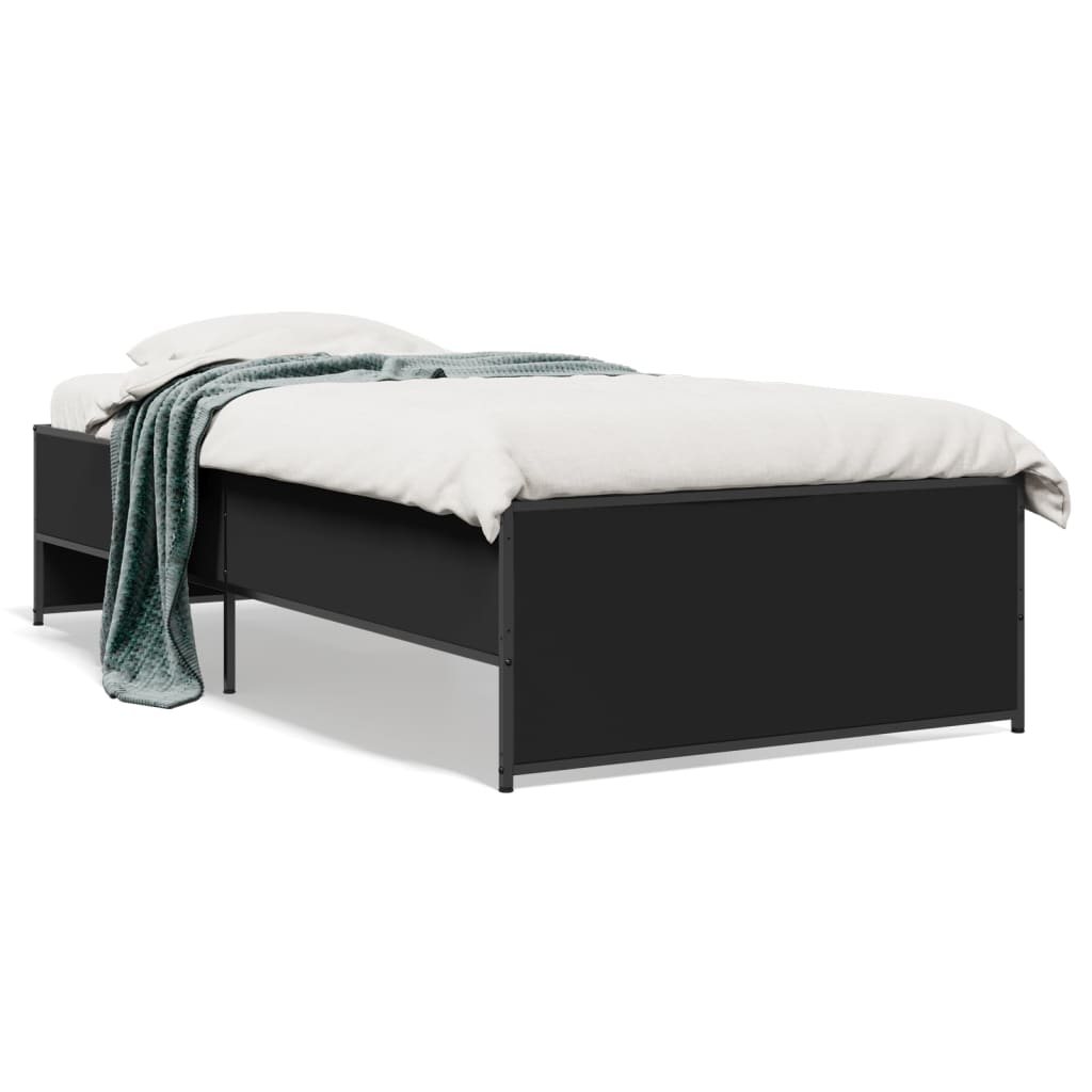 Bedframe bewerkt hout en metaal zwart 75x190 cm is nu te koop bij PeponiXL, paradijselijk wonen!