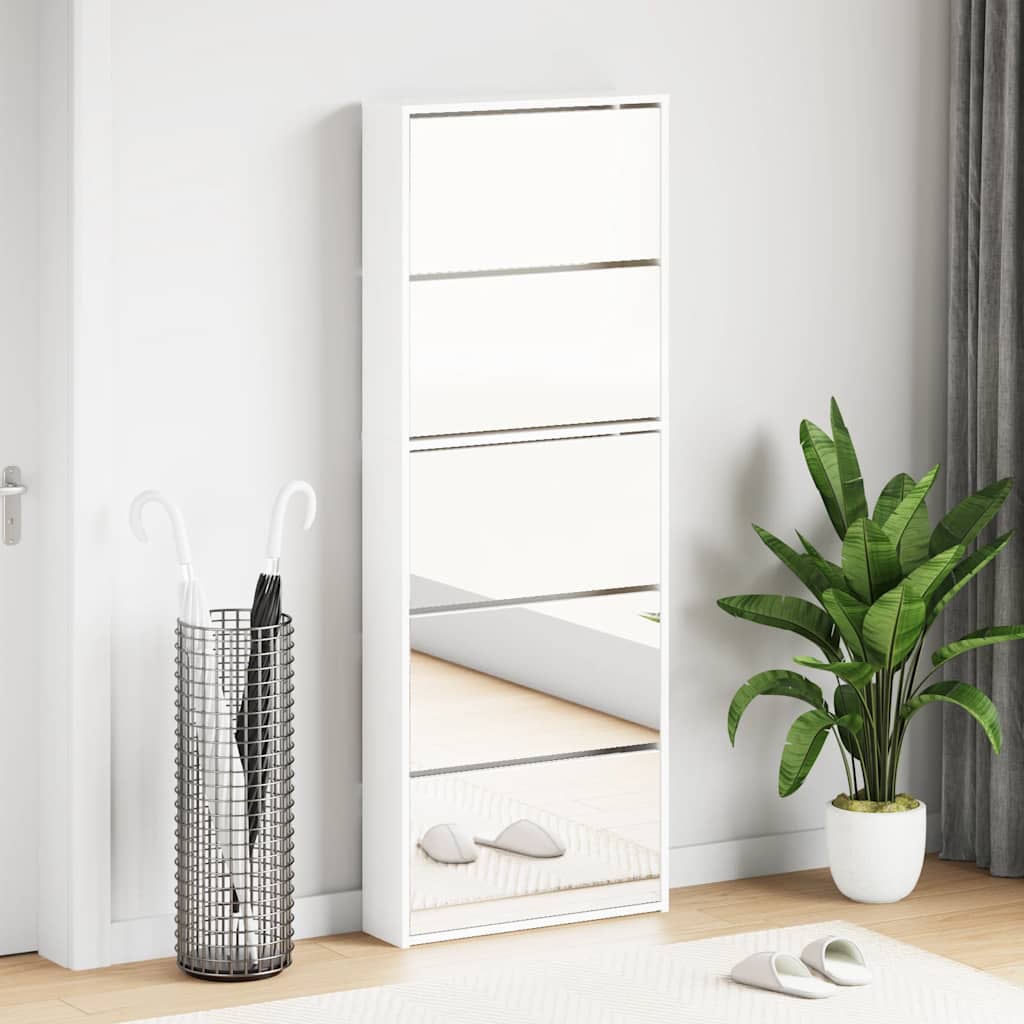 Schoenenkast met spiegel 5-laags 63x17x169,5 cm hoogglans wit is nu te koop bij PeponiXL, paradijselijk wonen!