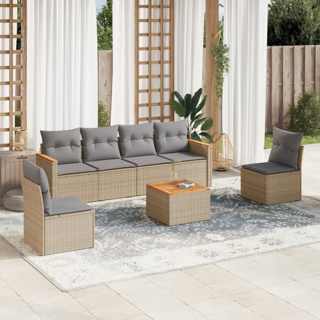 7-delige Loungeset met kussens poly rattan gemengd beige is nu te koop bij PeponiXL, paradijselijk wonen!
