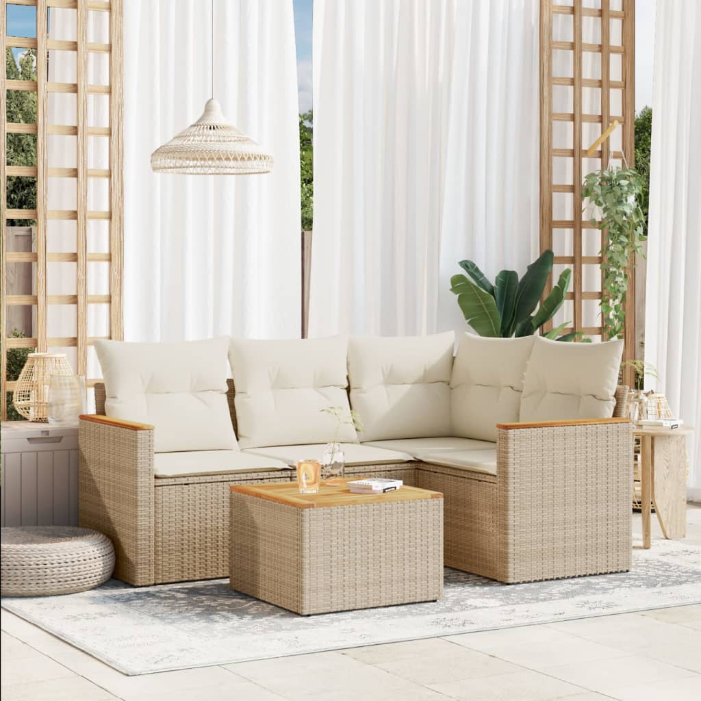 5-delige Loungeset met kussens poly rattan beige is nu te koop bij PeponiXL, paradijselijk wonen!