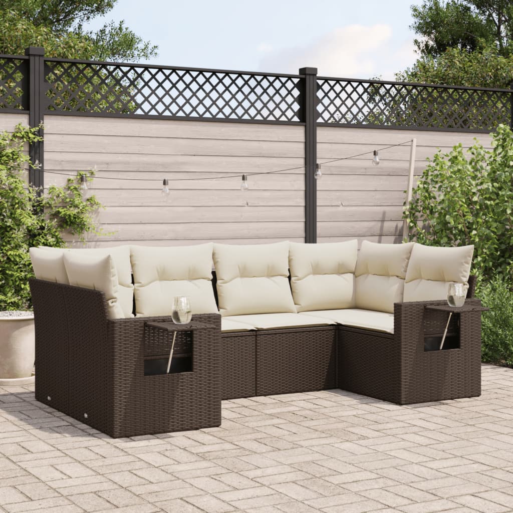 6-delige Loungeset met kussens poly rattan bruin is nu te koop bij PeponiXL, paradijselijk wonen!