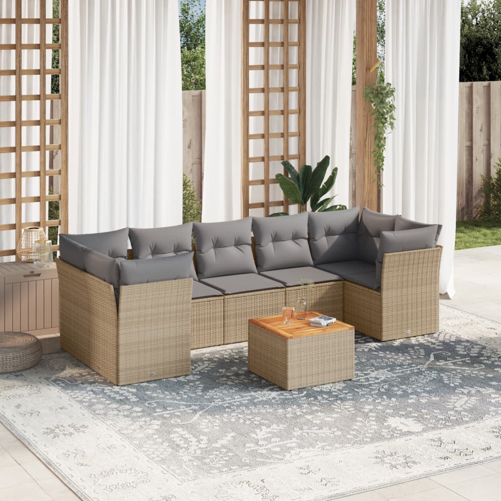 8-delige Loungeset met kussens poly rattan gemengd beige is nu te koop bij PeponiXL, paradijselijk wonen!
