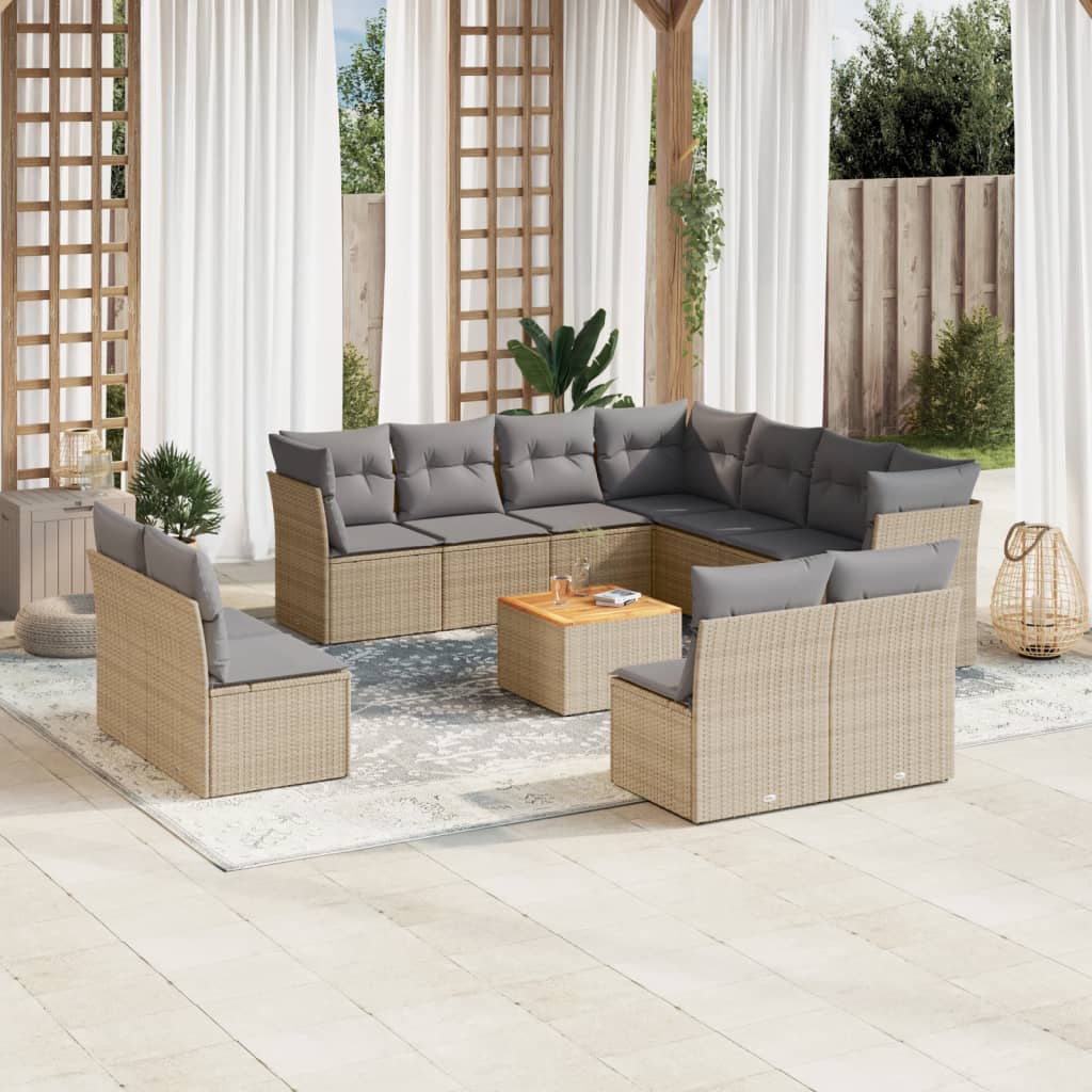 12-delige Loungeset met kussens poly rattan gemengd beige is nu te koop bij PeponiXL, paradijselijk wonen!