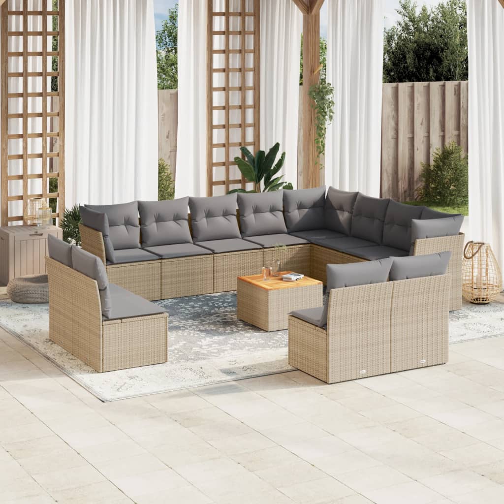 13-delige Loungeset met kussens poly rattan gemengd beige is nu te koop bij PeponiXL, paradijselijk wonen!
