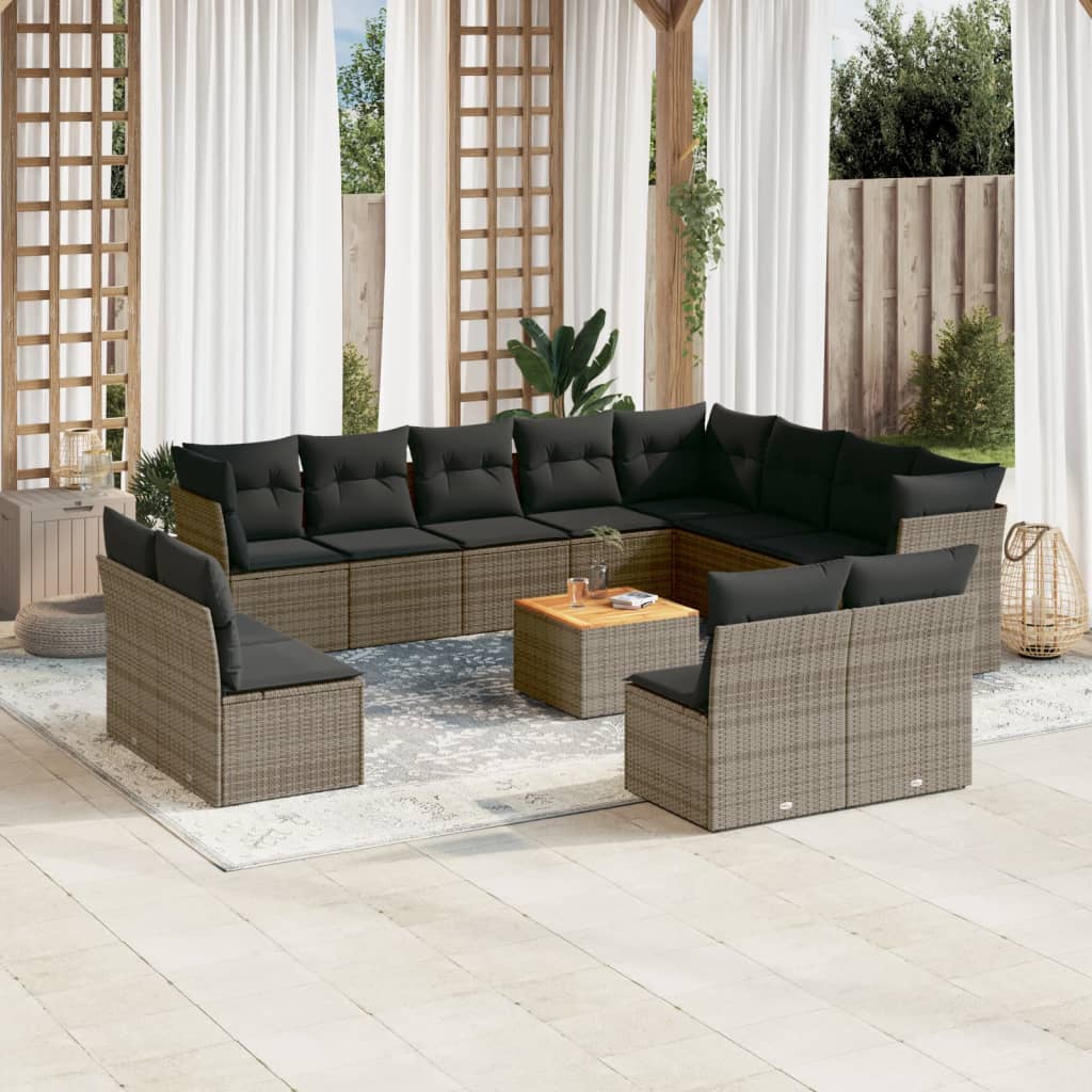13-delige Loungeset met kussens poly rattan grijs is nu te koop bij PeponiXL, paradijselijk wonen!