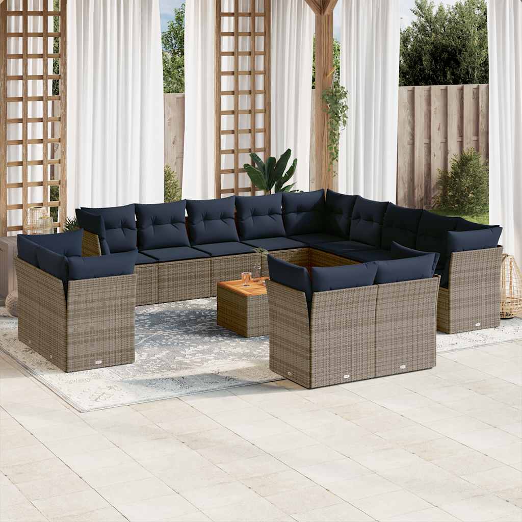 14-delige Loungeset met kussens poly rattan grijs is nu te koop bij PeponiXL, paradijselijk wonen!