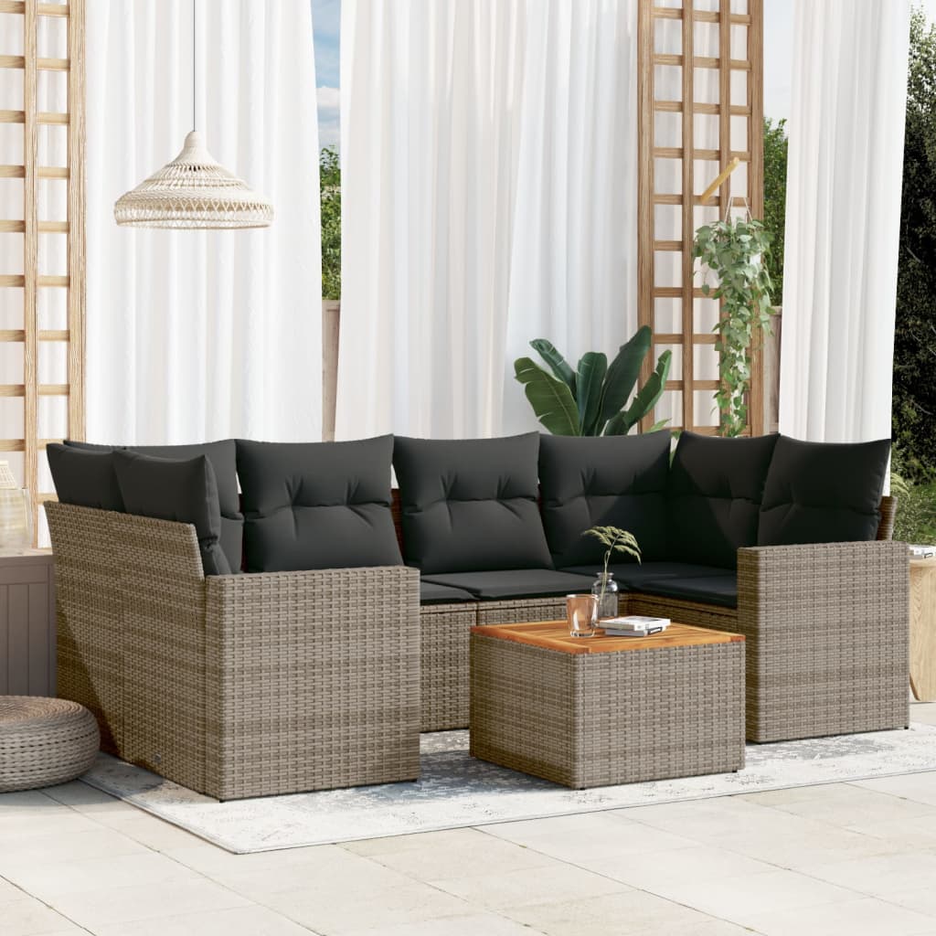 7-delige Loungeset met kussens poly rattan grijs is nu te koop bij PeponiXL, paradijselijk wonen!