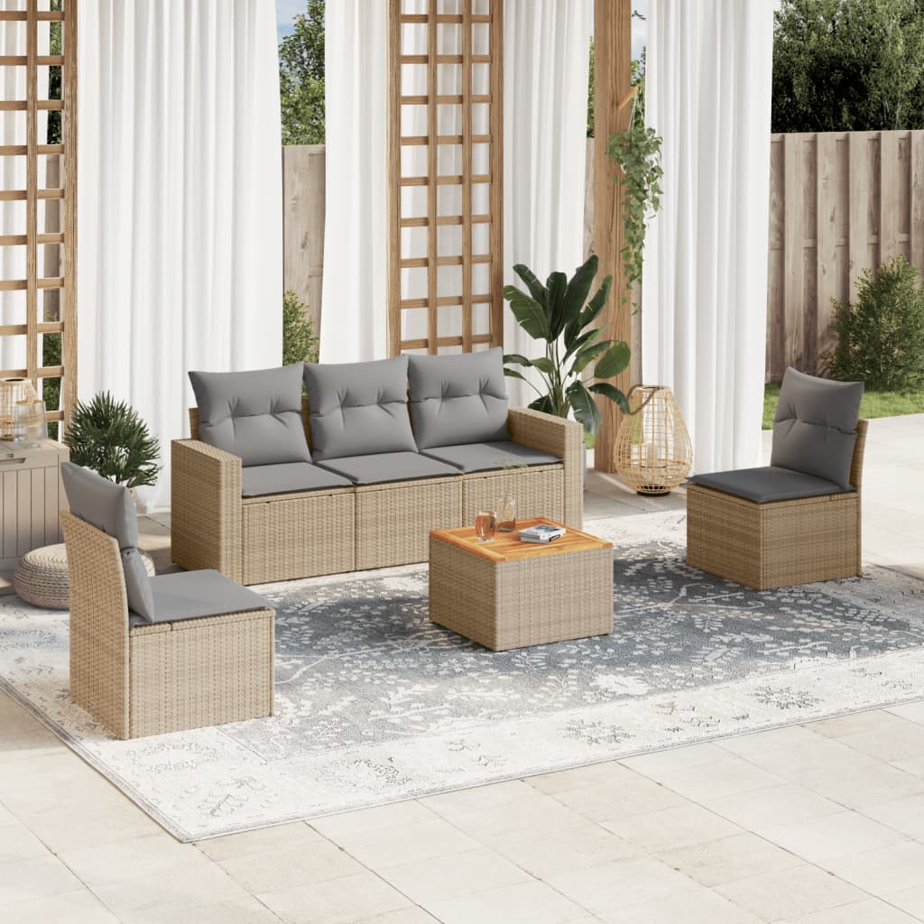 6-delige Loungeset met kussens poly rattan gemengd beige is nu te koop bij PeponiXL, paradijselijk wonen!